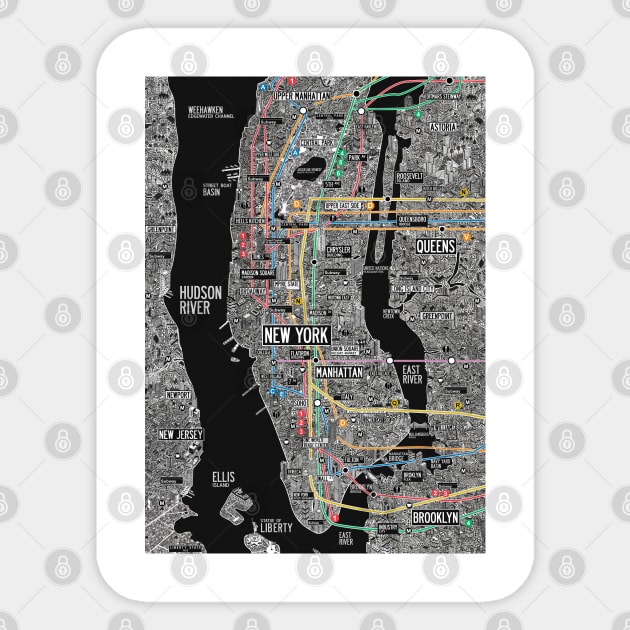 New york city subway street map Sticker by ol1ie